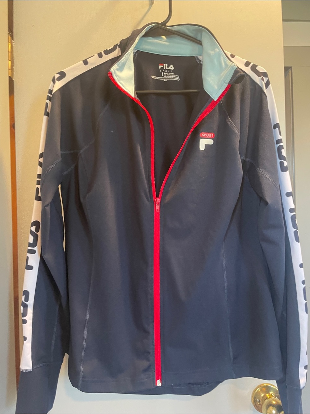 Fola women’s Navy track Jacket with Red Zip and White Sleeve Stripes size L
